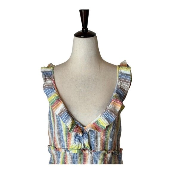 Saylor Dress Women XL Multicolor Striped V Neck Smocked Ruffle Trim Alma Mini - Picture 6 of 12